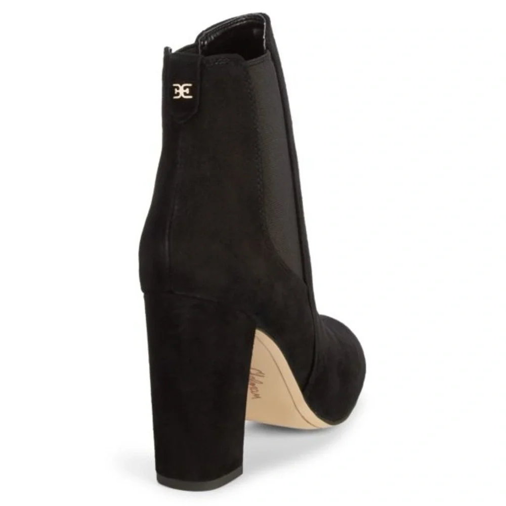 Sam Edelman Case Suede Block Heel Booties Short Ankle Boot Black Women’s 6.5